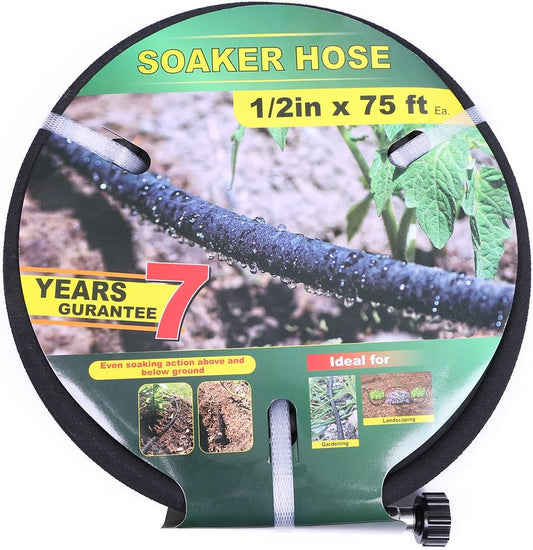 1/2" Soaker Hose Kit 75 ft Round Rubber Garden Soaker Hoses, Heavy Duty Drip Hose for Watering Irrigation, Water Seeper Soaker Hoses for Garden, Lawn and Plants
