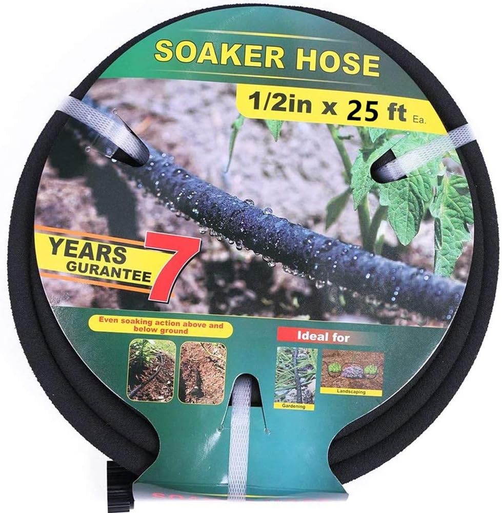 1/2" Soaker Hose Kit 75 ft Round Rubber Garden Soaker Hoses, Heavy Duty Drip Hose for Watering Irrigation, Water Seeper Soaker Hoses for Garden, Lawn and Plants