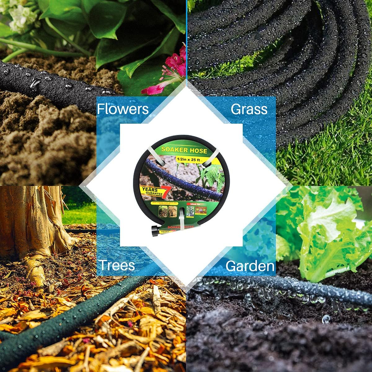 1/2" Soaker Hose Kit 75 ft Round Rubber Garden Soaker Hoses, Heavy Duty Drip Hose for Watering Irrigation, Water Seeper Soaker Hoses for Garden, Lawn and Plants