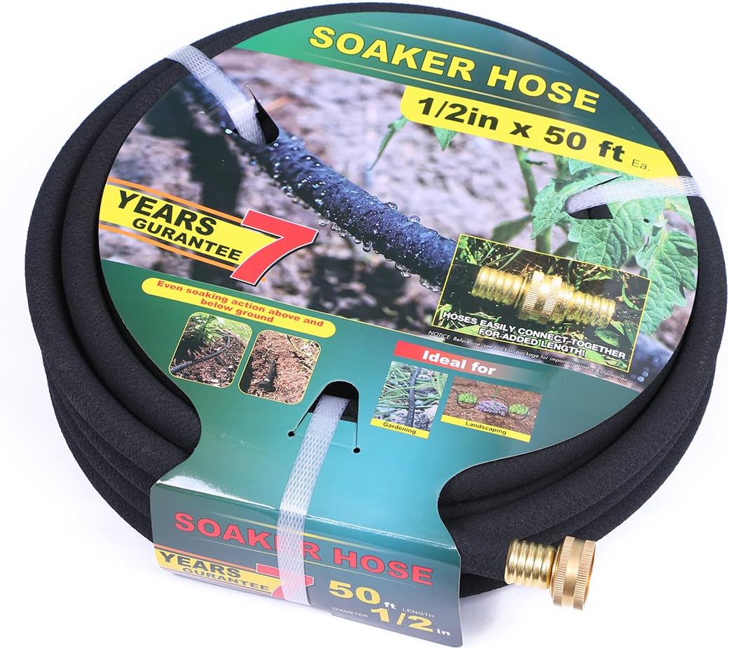 1/2" Soaker Hose Kit 75 ft Round Rubber Garden Soaker Hoses, Heavy Duty Drip Hose for Watering Irrigation, Water Seeper Soaker Hoses for Garden, Lawn and Plants