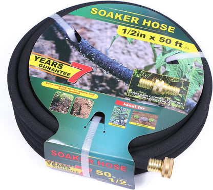1/2" Soaker Hose Kit 75 ft Round Rubber Garden Soaker Hoses, Heavy Duty Drip Hose for Watering Irrigation, Water Seeper Soaker Hoses for Garden, Lawn and Plants