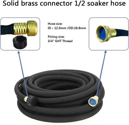 1/2" Soaker Hose Kit 75 ft Round Rubber Garden Soaker Hoses, Heavy Duty Drip Hose for Watering Irrigation, Water Seeper Soaker Hoses for Garden, Lawn and Plants