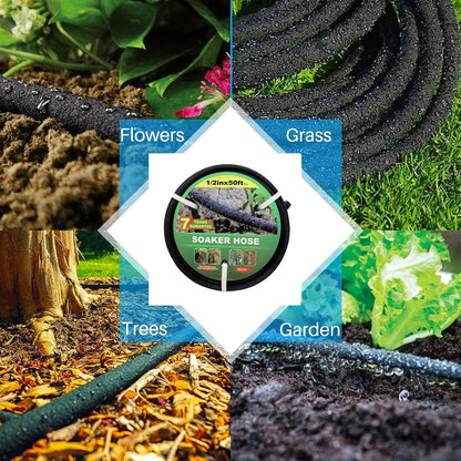 1/2" Soaker Hose Kit 75 ft Round Rubber Garden Soaker Hoses, Heavy Duty Drip Hose for Watering Irrigation, Water Seeper Soaker Hoses for Garden, Lawn and Plants