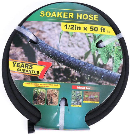 1/2" Soaker Hose Kit 75 ft Round Rubber Garden Soaker Hoses, Heavy Duty Drip Hose for Watering Irrigation, Water Seeper Soaker Hoses for Garden, Lawn and Plants