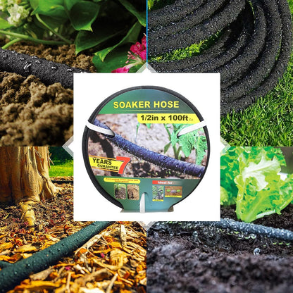 1/2" Soaker Hose Kit 75 ft Round Rubber Garden Soaker Hoses, Heavy Duty Drip Hose for Watering Irrigation, Water Seeper Soaker Hoses for Garden, Lawn and Plants