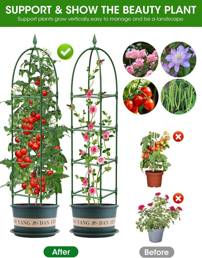 Trellis for Climbing Plants Outdoor, 6FT Garden Obelisk Rustproof PE Coated Metal Potted Plant Climbing Support, Thickened Tube Plant Tower Trellis for Clematis Vine Support Indoor (1 Pack)