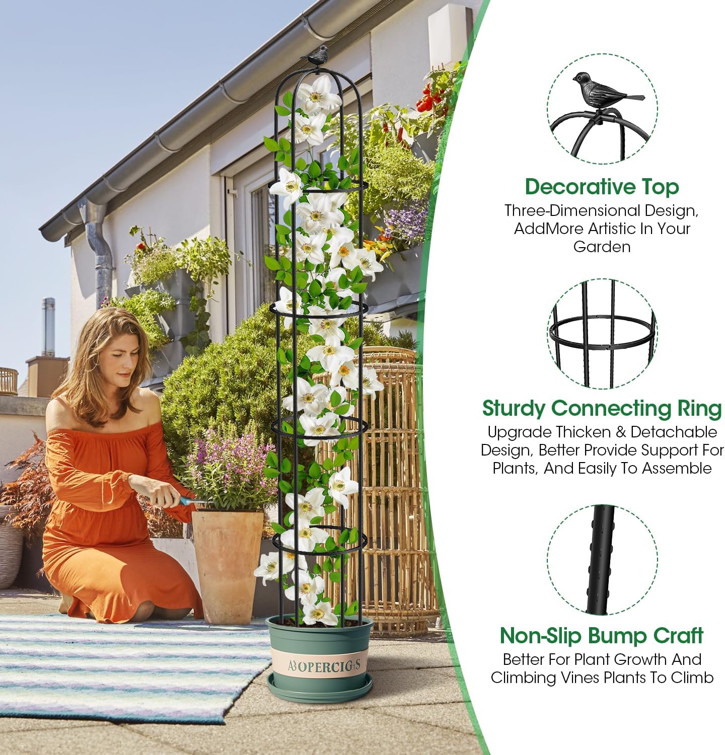 2PCS Garden Obelisk Trellis for Climbing Plants Outdoor, 6.2 ft Tall Trellis for Roses Clematis Jasmine Ivy Flower Light Climbing Vines Potted Plant Support, Patio, Yard