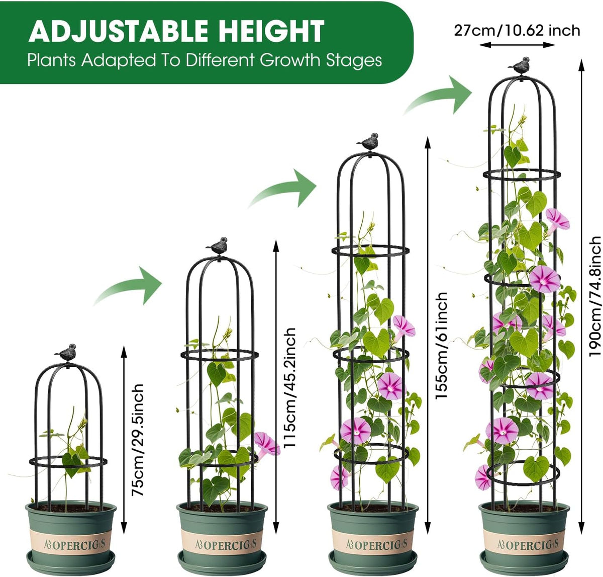 2PCS Garden Obelisk Trellis for Climbing Plants Outdoor, 6.2 ft Tall Trellis for Roses Clematis Jasmine Ivy Flower Light Climbing Vines Potted Plant Support, Patio, Yard