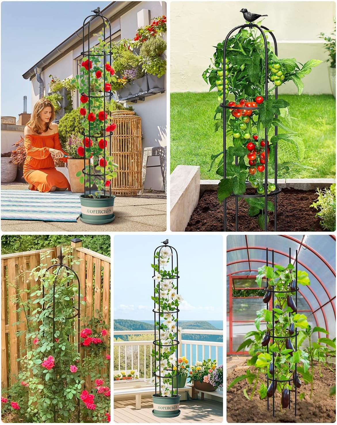 2PCS Garden Obelisk Trellis for Climbing Plants Outdoor, 6.2 ft Tall Trellis for Roses Clematis Jasmine Ivy Flower Light Climbing Vines Potted Plant Support, Patio, Yard