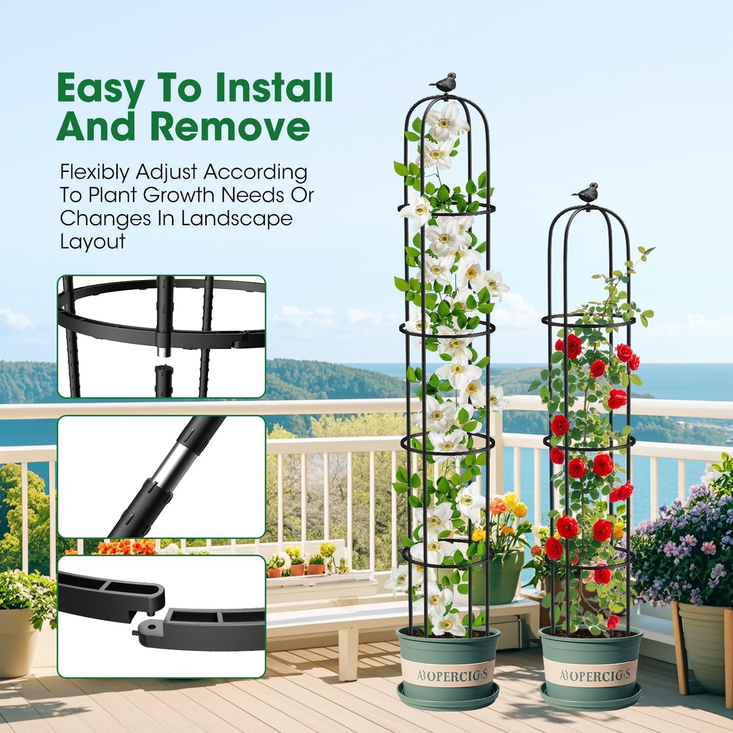 2PCS Garden Obelisk Trellis for Climbing Plants Outdoor, 6.2 ft Tall Trellis for Roses Clematis Jasmine Ivy Flower Light Climbing Vines Potted Plant Support, Patio, Yard