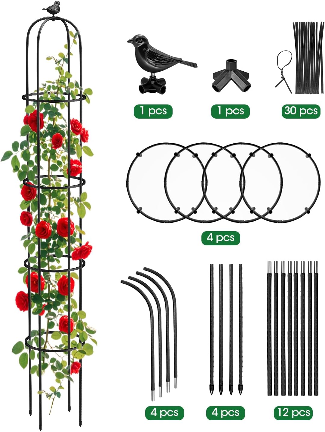 2PCS Garden Obelisk Trellis for Climbing Plants Outdoor, 6.2 ft Tall Trellis for Roses Clematis Jasmine Ivy Flower Light Climbing Vines Potted Plant Support, Patio, Yard