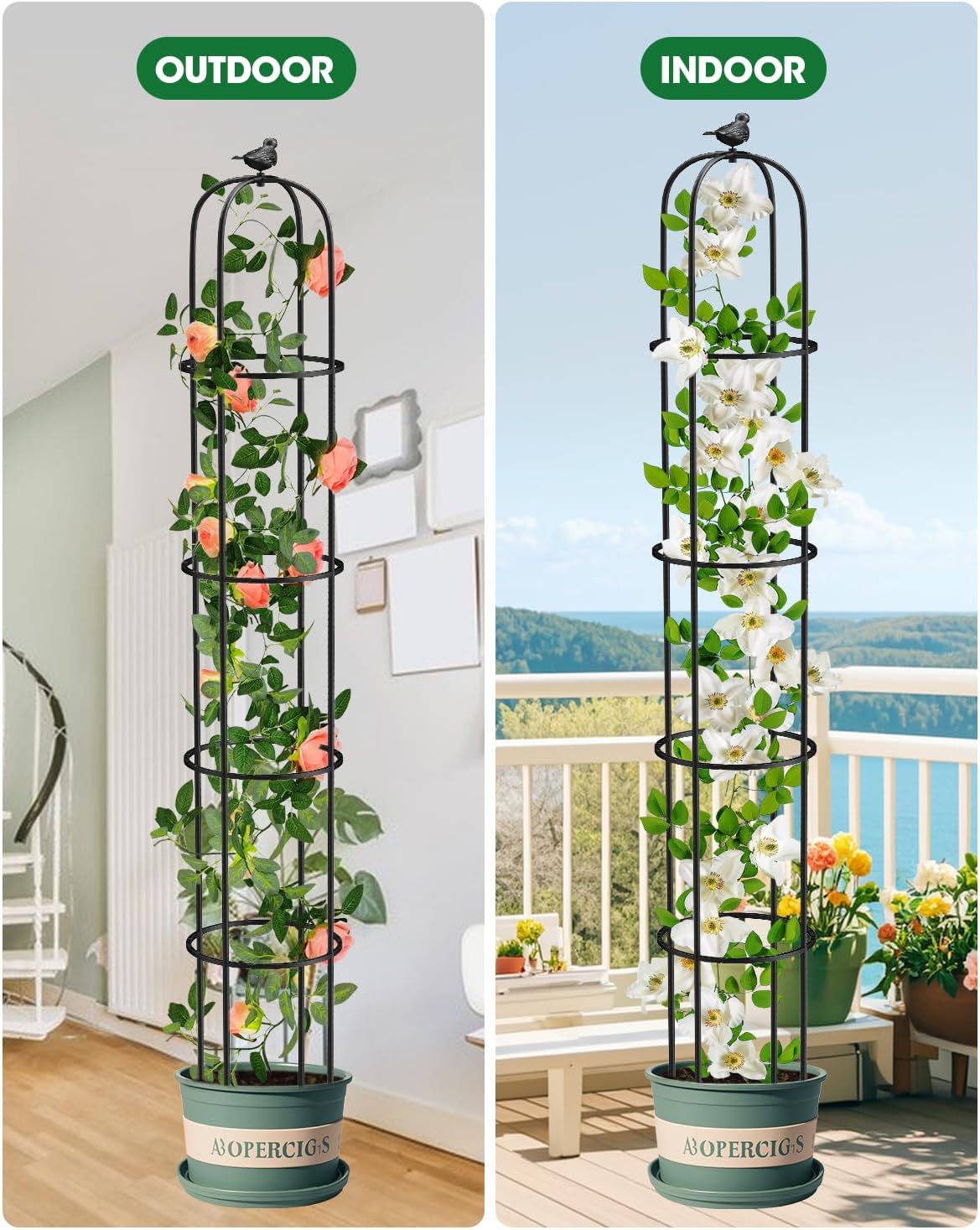 2PCS Garden Obelisk Trellis for Climbing Plants Outdoor, 6.2 ft Tall Trellis for Roses Clematis Jasmine Ivy Flower Light Climbing Vines Potted Plant Support, Patio, Yard