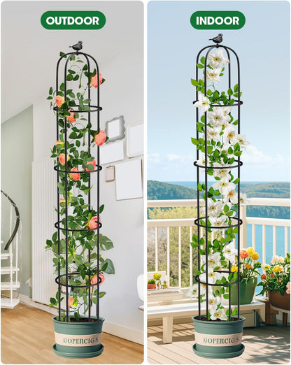 2PCS Garden Obelisk Trellis for Climbing Plants Outdoor, 6.2 ft Tall Trellis for Roses Clematis Jasmine Ivy Flower Light Climbing Vines Potted Plant Support, Patio, Yard