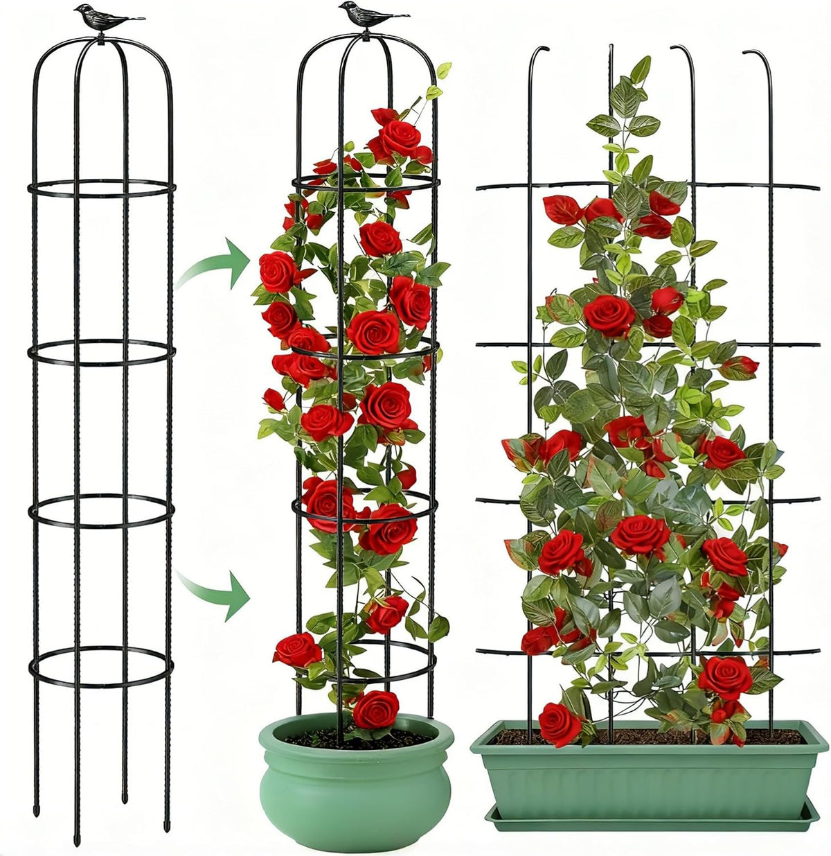 2PCS Garden Obelisk Trellis for Climbing Plants Outdoor, 6.2 ft Tall Trellis for Roses Clematis Jasmine Ivy Flower Light Climbing Vines Potted Plant Support, Patio, Yard