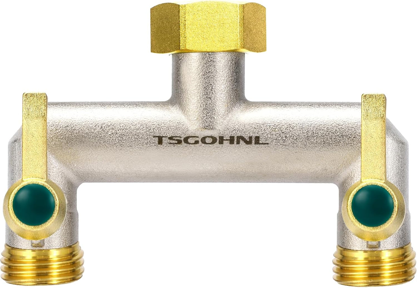 Garden Hose Splitter, 3-Way Faucet Diverter with 3 Extended Metal Handles, Outdoor Hose Splitter, Heavy Duty Brass Nickel Plated, GHT 3/4-Inch Heavy Duty Hex Female Inlet and 3/4-Inch Male Outlet