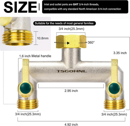 Garden Hose Splitter, 3-Way Faucet Diverter with 3 Extended Metal Handles, Outdoor Hose Splitter, Heavy Duty Brass Nickel Plated, GHT 3/4-Inch Heavy Duty Hex Female Inlet and 3/4-Inch Male Outlet