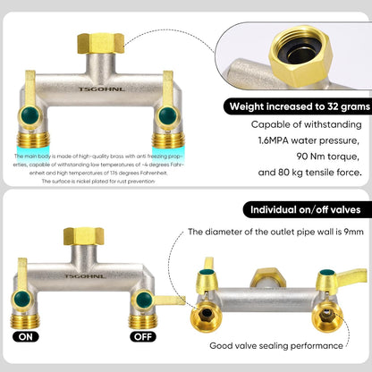 Garden Hose Splitter, 3-Way Faucet Diverter with 3 Extended Metal Handles, Outdoor Hose Splitter, Heavy Duty Brass Nickel Plated, GHT 3/4-Inch Heavy Duty Hex Female Inlet and 3/4-Inch Male Outlet