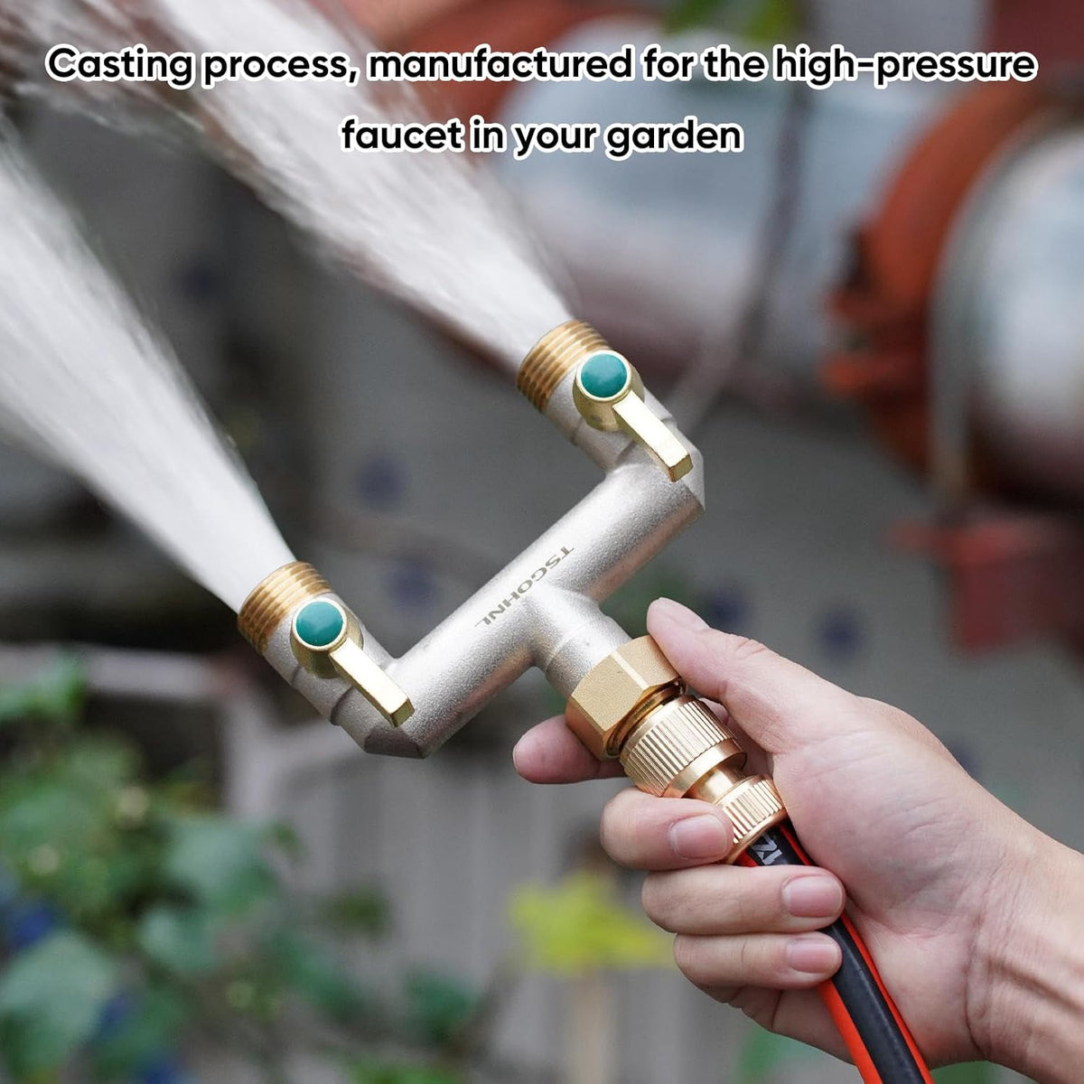 Garden Hose Splitter, 3-Way Faucet Diverter with 3 Extended Metal Handles, Outdoor Hose Splitter, Heavy Duty Brass Nickel Plated, GHT 3/4-Inch Heavy Duty Hex Female Inlet and 3/4-Inch Male Outlet