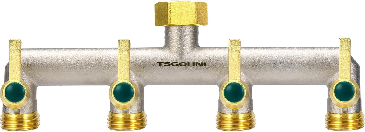Garden Hose Splitter, 3-Way Faucet Diverter with 3 Extended Metal Handles, Outdoor Hose Splitter, Heavy Duty Brass Nickel Plated, GHT 3/4-Inch Heavy Duty Hex Female Inlet and 3/4-Inch Male Outlet