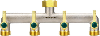 Garden Hose Splitter, 3-Way Faucet Diverter with 3 Extended Metal Handles, Outdoor Hose Splitter, Heavy Duty Brass Nickel Plated, GHT 3/4-Inch Heavy Duty Hex Female Inlet and 3/4-Inch Male Outlet