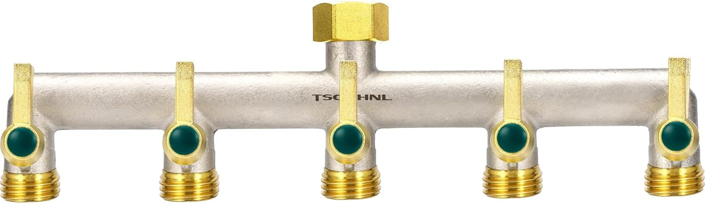 Garden Hose Splitter, 3-Way Faucet Diverter with 3 Extended Metal Handles, Outdoor Hose Splitter, Heavy Duty Brass Nickel Plated, GHT 3/4-Inch Heavy Duty Hex Female Inlet and 3/4-Inch Male Outlet