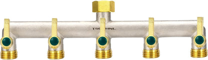 Garden Hose Splitter, 3-Way Faucet Diverter with 3 Extended Metal Handles, Outdoor Hose Splitter, Heavy Duty Brass Nickel Plated, GHT 3/4-Inch Heavy Duty Hex Female Inlet and 3/4-Inch Male Outlet