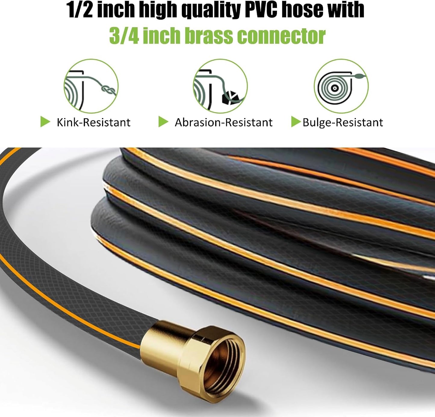 Aokia Retractable Garden Hose Reel, 1/2 in x 100 ft Wall Mounted Heavy Duty Garden Hose Reel with 9 Patterns Nozzle, Any Length Lock, Auto Return System and 180°Swivel Bracket