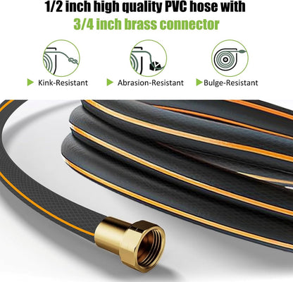 Aokia Retractable Garden Hose Reel, 1/2 in x 100 ft Wall Mounted Heavy Duty Garden Hose Reel with 9 Patterns Nozzle, Any Length Lock, Auto Return System and 180°Swivel Bracket