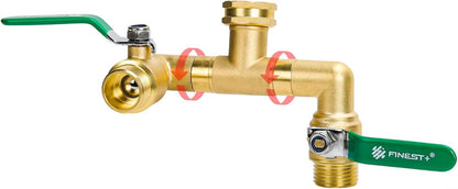 2 Way Brass Garden Hose Splitter Heavy Duty, 360° Rotatable Y Valve, Full Flow Large Ball Valve, 304 Stainless Steel Long Handle, 3/4" GHT Thread for Outdoor Faucet Lawn Irrigation Car Wash