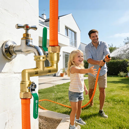 2 Way Brass Garden Hose Splitter Heavy Duty, 360° Rotatable Y Valve, Full Flow Large Ball Valve, 304 Stainless Steel Long Handle, 3/4" GHT Thread for Outdoor Faucet Lawn Irrigation Car Wash