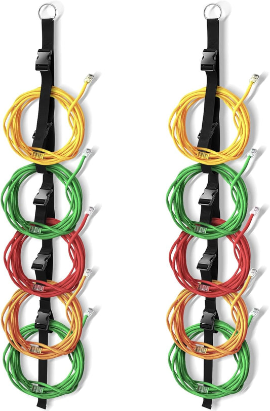 2 Pcs Extension Cord Holder with 5 Slots, Wall Mount Black