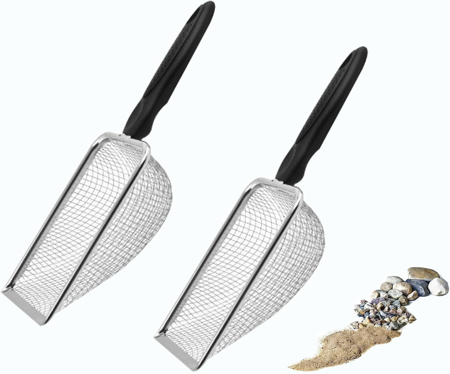 2‑Pack Cat Litter Scoop, 3.8mm & 5.0mm Mesh Stainless Steel Sifter, Heavy Duty Litter Shovel for Bentonite Cat Litter, Multi‑Purpose for Gardening Soil Screening