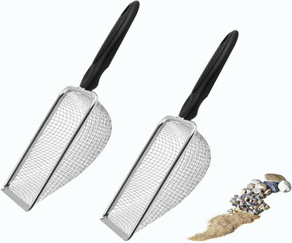 2‑Pack Cat Litter Scoop, 3.8mm & 5.0mm Mesh Stainless Steel Sifter, Heavy Duty Litter Shovel for Bentonite Cat Litter, Multi‑Purpose for Gardening Soil Screening