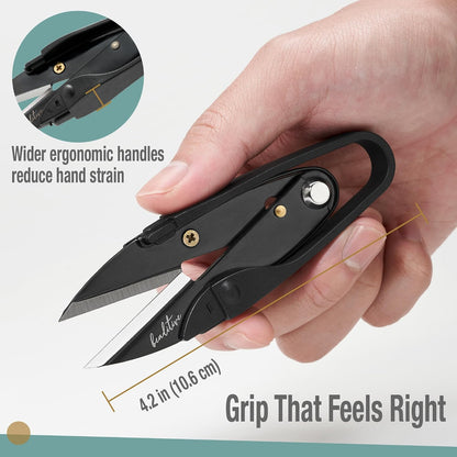 Premium Thread Snips - Thread, Yarn, Embroidery Snipper for Sewing, Quilting, Knitting, Jewelry Making - High-Carbon Steel Blades with Protective Cap and Lanyard