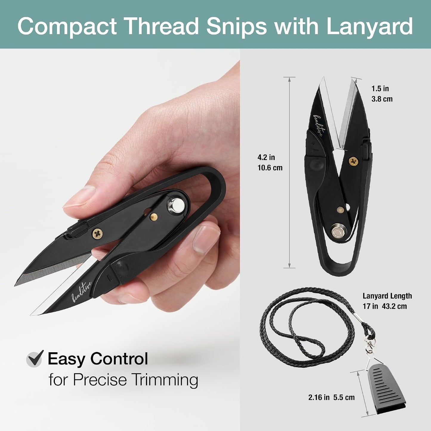 Premium Thread Snips - Thread, Yarn, Embroidery Snipper for Sewing, Quilting, Knitting, Jewelry Making - High-Carbon Steel Blades with Protective Cap and Lanyard