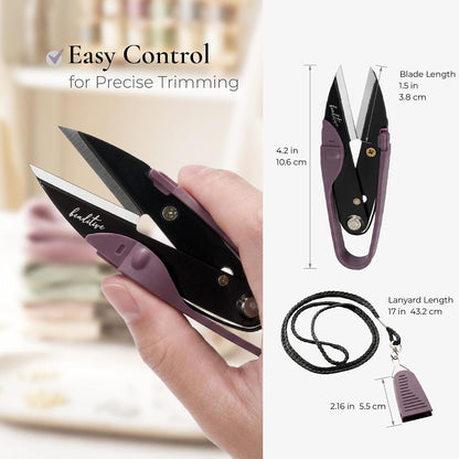 Premium Thread Snips - Thread, Yarn, Embroidery Snipper for Sewing, Quilting, Knitting, Jewelry Making - High-Carbon Steel Blades with Protective Cap and Lanyard