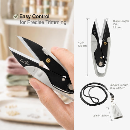 Premium Thread Snips - Thread, Yarn, Embroidery Snipper for Sewing, Quilting, Knitting, Jewelry Making - High-Carbon Steel Blades with Protective Cap and Lanyard