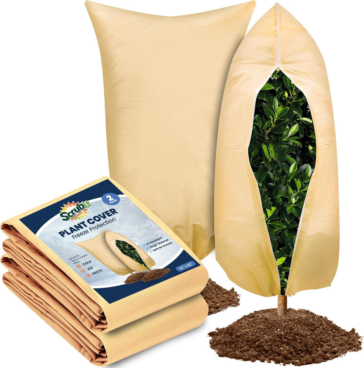 Plant Covers Freeze Protection, 47.2 X 70.8 in. Frost Cloths for Outdoor Plants Fruit Trees & Shrubs with Zipper and Drawstring, Thick Winter Plant Covers - 2 Pack Tree Frost Blankets