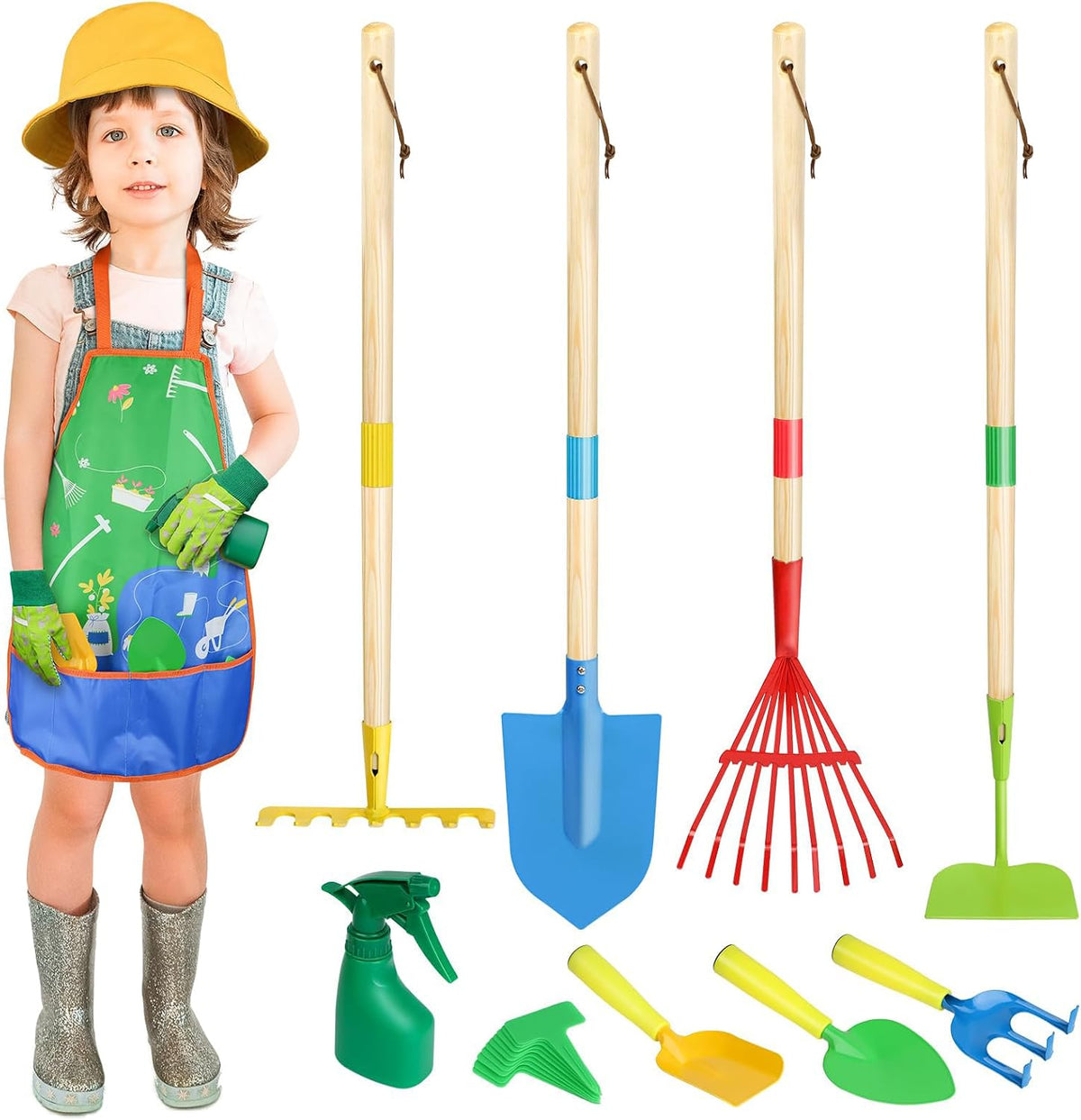 Kids Gardening Tools Set, 22 Pcs Real Metal Wood – Outdoor Toddlers Gifts