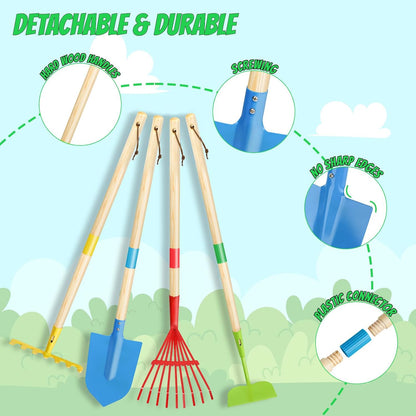 Kids Gardening Tools Set, 22 Pcs Real Metal Wood – Outdoor Toddlers Gifts