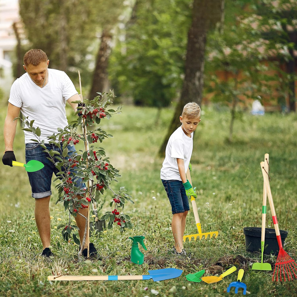 Kids Gardening Tools Set, 22 Pcs Real Metal Wood – Outdoor Toddlers Gifts