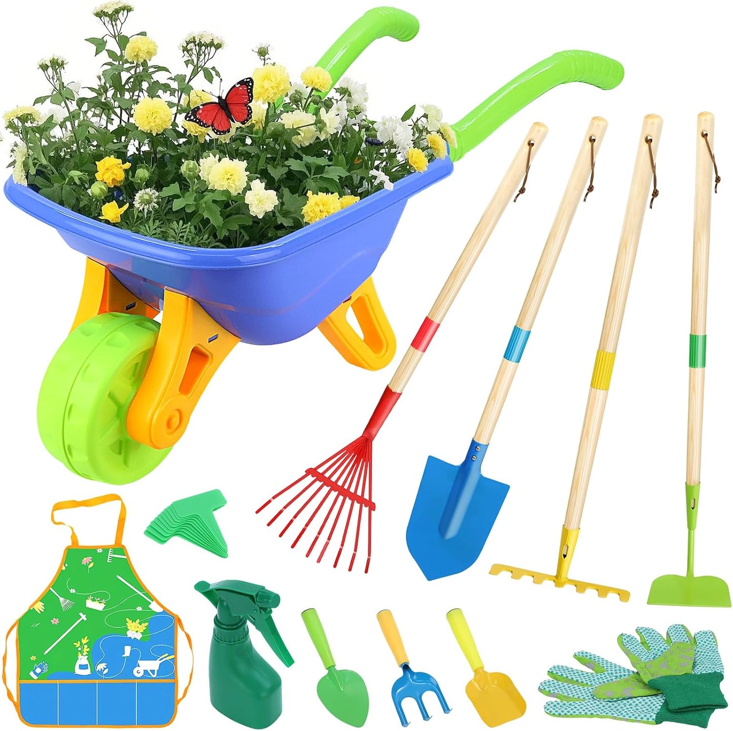 Kids Gardening Tools Set, 22 Pcs Real Metal Wood – Outdoor Toddlers Gifts
