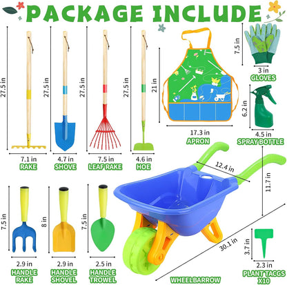 Kids Gardening Tools Set, 22 Pcs Real Metal Wood – Outdoor Toddlers Gifts