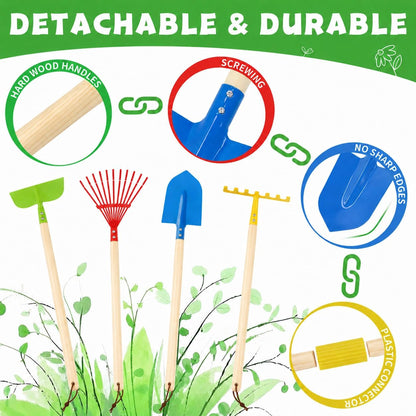Kids Gardening Tools Set, 22 Pcs Real Metal Wood – Outdoor Toddlers Gifts