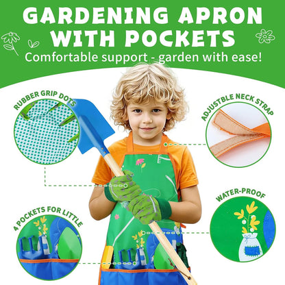 Kids Gardening Tools Set, 22 Pcs Real Metal Wood – Outdoor Toddlers Gifts