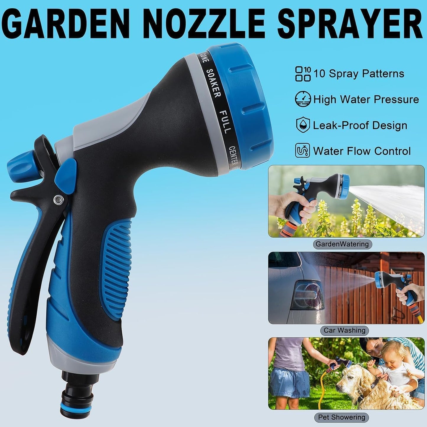 Garden Hose Nozzle with Adjustable 10 Watering Patterns Hose Spray Nozzle