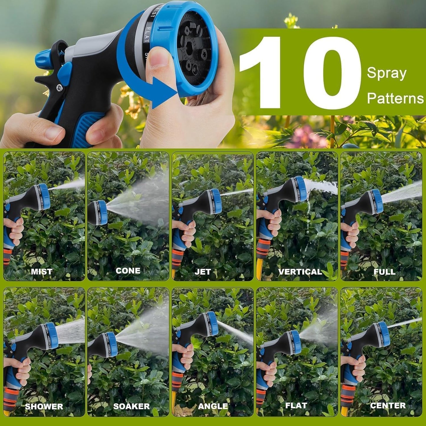 Garden Hose Nozzle with Adjustable 10 Watering Patterns Hose Spray Nozzle