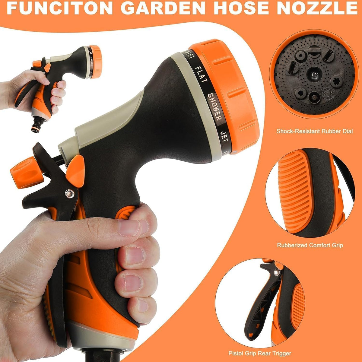 Garden Hose Nozzle with Adjustable 10 Watering Patterns Hose Spray Nozzle