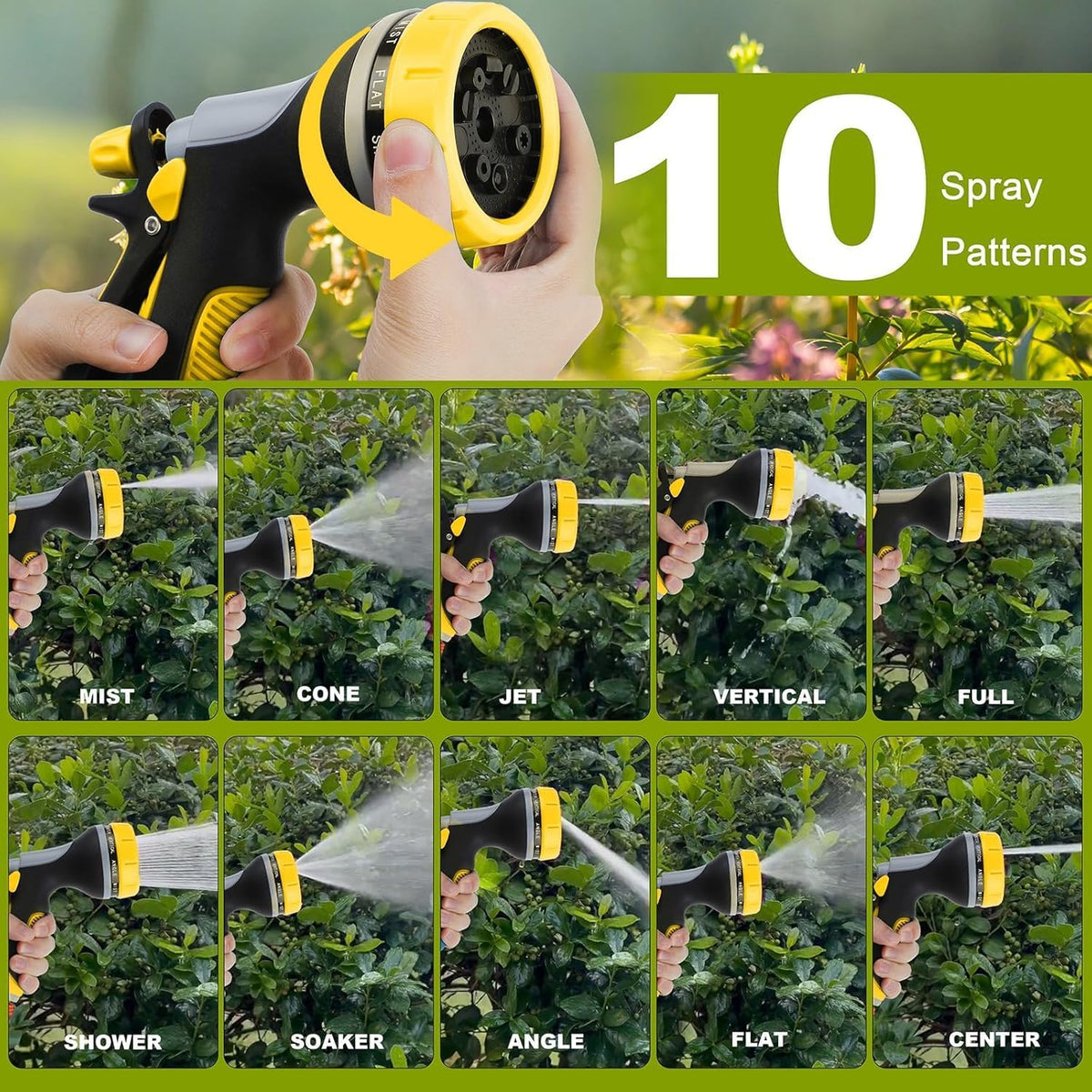 Garden Hose Nozzle with Adjustable 10 Watering Patterns Hose Spray Nozzle