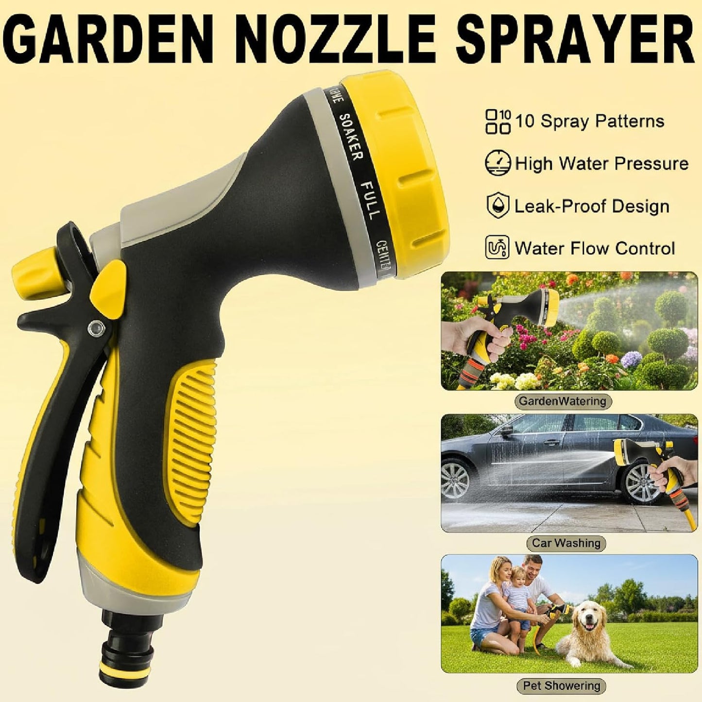 Garden Hose Nozzle with Adjustable 10 Watering Patterns Hose Spray Nozzle